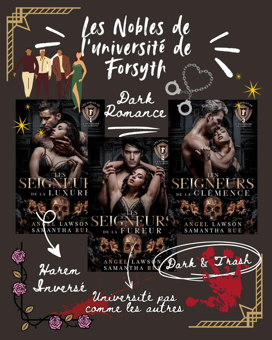 Les Nobles de l’université de Forsyth – La Trilogie des Seigneurs de Angel Lawson et Samantha Rue — Une Dark Romance de type Harem Inversé à ne pas mettre entre toutes les mains !